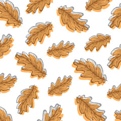 Pattern illustration in hand drawn style with leaves. Autumn design. For design textiles, fabric, packaging, paper, surface decoration, background.
