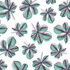 Pattern illustration in hand drawn style with leaves. Exotic design. For design textiles, fabric, packaging, paper, surface decoration, background.