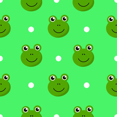 Obraz premium cartoon cute frogs seamless pattern. animals isolated on green background. vector illustration.