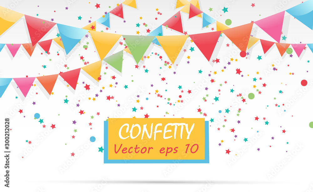 Poster Lots of colorful tiny confetti and ribbons on transparent background. Festive event and party. Multicolor background.Colorful bright confetti isolated on transparent background