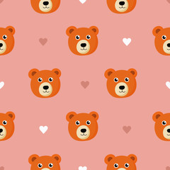 Fototapeta premium cute seamless pattern with cartoon baby teddy bears for kids. animal on pink background. vector illustration. 
