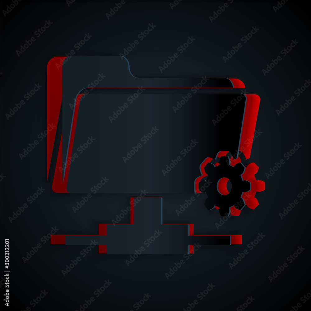 Poster paper cut ftp settings folder icon isolated on black background. software update, transfer protocol,