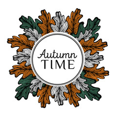 Hand drawn wreath with leaves.  Autumn design. Red forest berries. For design textiles, fabric, packaging, paper, surface decoration, background.