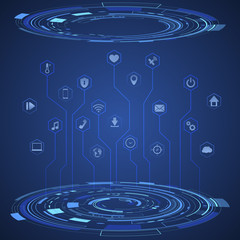 Digital technology icon vector illustration. internet of things background. Abstract protecting data network ecosystem innovation design. Iot, smart home connection, house control by smartphone