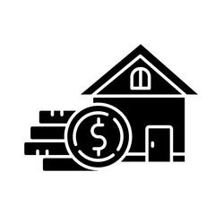 Home equity glyph icon. Credit to buy real estate building. Buying, renting house. Borrow money to purchase apartment. Silhouette symbol. Negative space. Vector isolated illustration