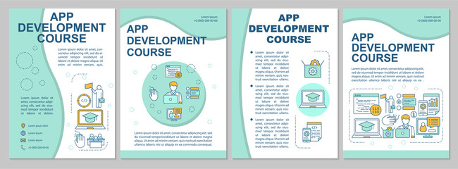App development course brochure template. Flyer, booklet, leaflet print, cover design, linear illustrations. Mobile programming training. Vector page layouts for annual reports, advertising posters