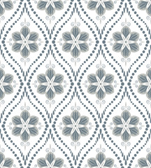 Decorative geotetrical flowers ornament seamless pattern, gray color, izolated on white background.