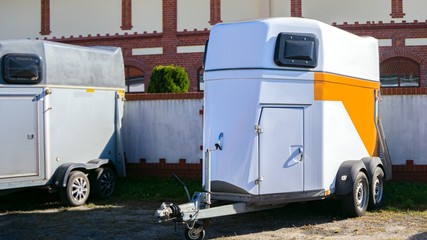 Auto trailer for transportation of horses . Horse transportation van