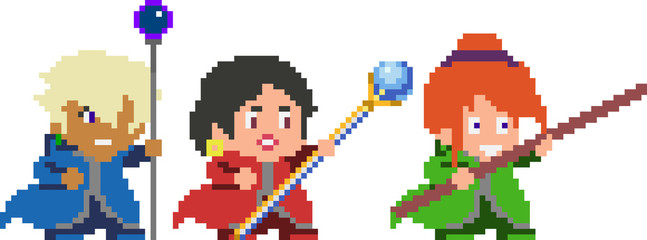 Fototapeta premium Set of pixel characters in art style