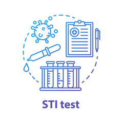 STI test blue concept icon. Safe sex. HIV, hepatitis prevention, precaution. Pharmaceutical research. Male, female healthcare idea thin line illustration. Vector isolated outline drawing