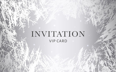 Luxurious VIP Invitation template with silver background and decorative golden grunge ice texture pattern. Premium class design for Gift certificate, Voucher, Gift card
