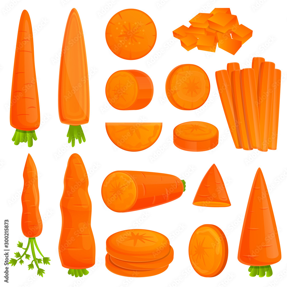 Poster carrot icons set. cartoon set of carrot vector icons for web design