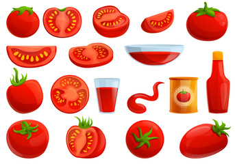 Tomato icons set. Cartoon set of tomato vector icons for web design