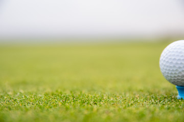 A golf player prepares the ball to be fired at the golf course