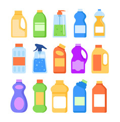 Detergent cleaner bottles isolated icon set. Vector flat graphic design illustration
