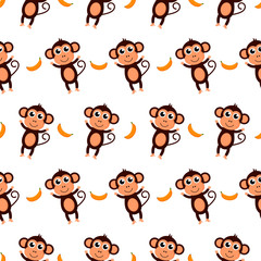 seamless pattern monkey with banana isolated on white background. illustration vector.  