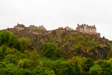 Edinburgh Castle historic fortress dominating the skyline of the city of Edinburgh, Scotland from its position on the Castle Rock