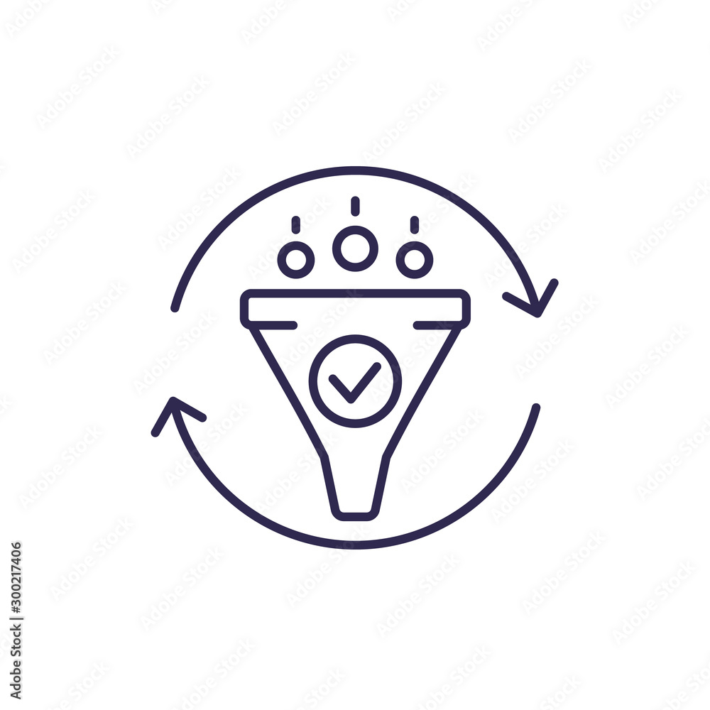 Poster filtering line icon with funnel