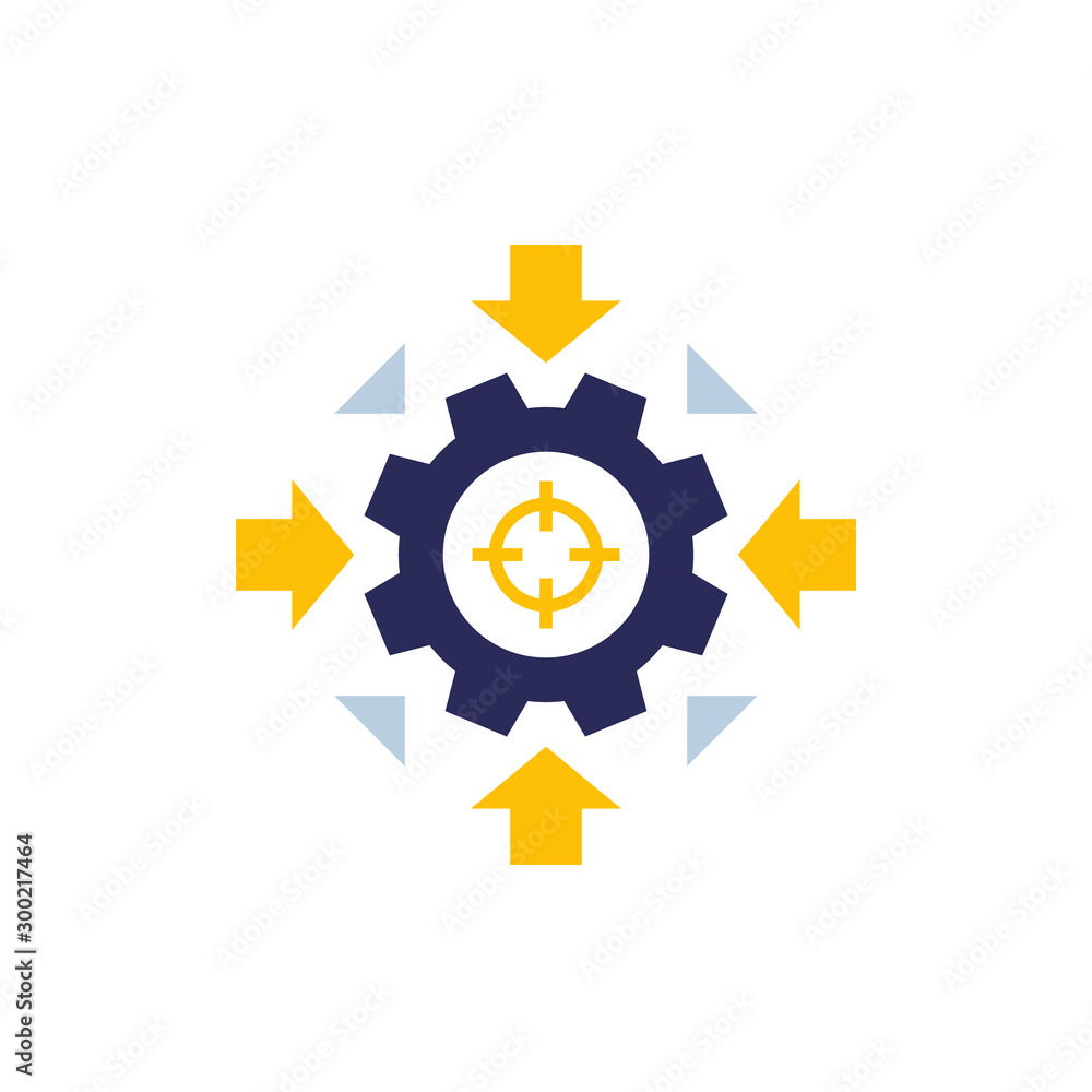 Poster integration concept vector icon with cogwheel and arrows
