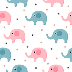 cartoon cute elephant seamless pattern isolated on white background. vector Illustration.