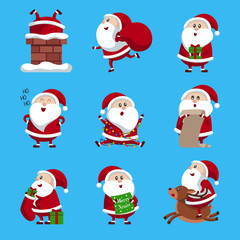 Cartoon collection of Santa Claus, Christmas vector character set in different situations.