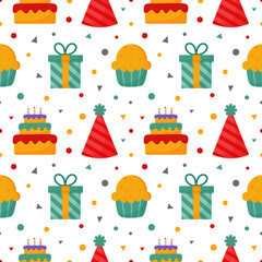 party celebration seamless pattern. birthday icons. carnival festive items on white background. vector Illustration.