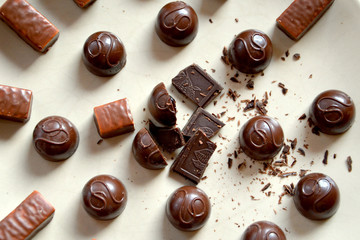 chocolate candies on a white background 