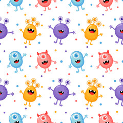 seamless pattern cute funny monster cartoon isolated on white background. illustration vector.  
