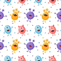 Wall murals Monsters seamless pattern cute funny monster cartoon isolated on white background. illustration vector.  