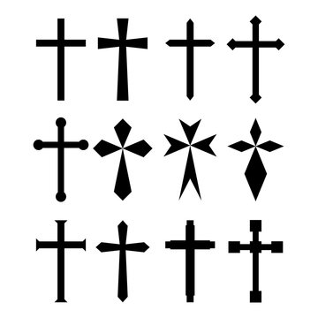 Set christian cross symbol. Flat design. EPS 10. Vector illustration.