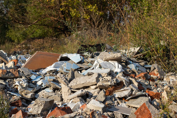 Discarded construction waste in the forest.