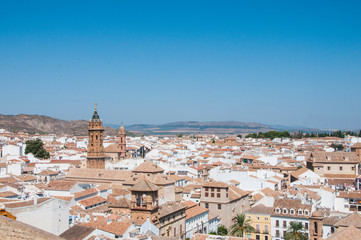 Fototapeta premium Top view of Antequera. White houses of Spanish town.
