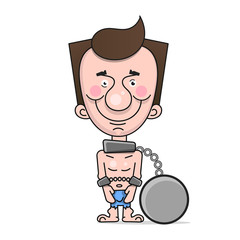 Slave In Chains And Chains Smiling Illustration For Your Project