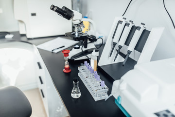 Biotechnology laboratory hardware equipment, white clinic. Blood test,dispenser.