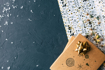 Gifts for Christmas and New Year on a black background.