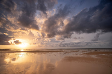 Naklejka na ściany i meble Australia Fraser Island K'gari sunset after storm on beach