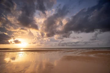 No drill blackout roller blinds Beach sunset Australia Fraser Island K'gari sunset after storm on beach