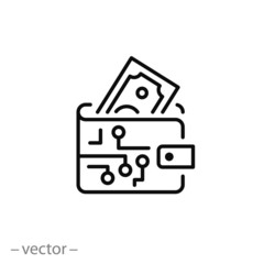 digital wallet icon, online cash, money payments, electronic loan pay, logo finance, cash concept, thin line web symbol on white background - editable stroke vector illustration eps 10