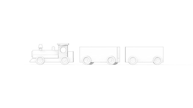 3d rendering of a toy train with carriages isolated on white background