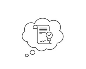 Fototapeta premium Approved agreement line icon. Chat bubble design. Verified document sign. Accepted or confirmed symbol. Outline concept. Thin line approved agreement icon. Vector