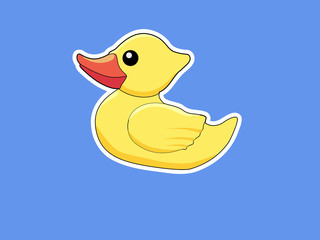 Bath duck zine style. Vector image, style print. Motive of funny. Side view. Colored Illustration