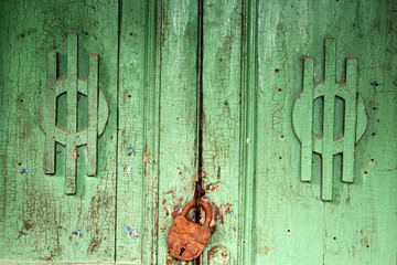 old wooden door with lock