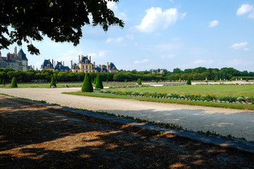 Park of Palace of Fontainebleau in France during summer