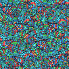 Seamless doodle hand-drawn flower abstract pattern. Ink sketch texture, rough hatching drawing image