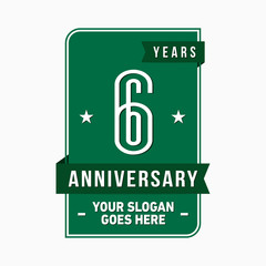6 years anniversary design template. Six years celebration logo. Vector and illustration.