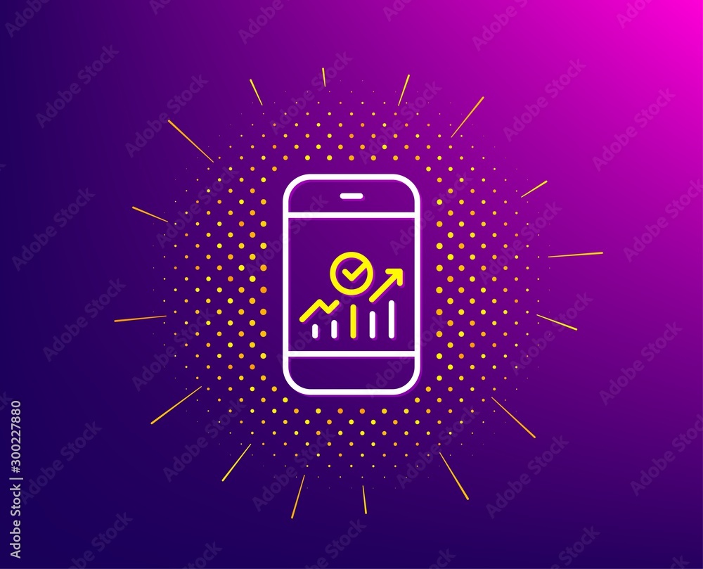 Poster smartphone audit or statistics line icon. halftone pattern. business analytics with charts symbol. g