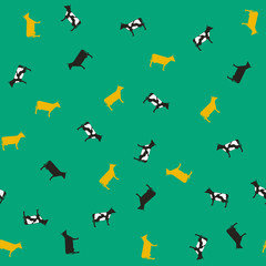 Vintage seamless pattern. Retro style vector colorful background, cute farm template with cows for wrapping paper, web design, patchwork, sewing or sheet fabric