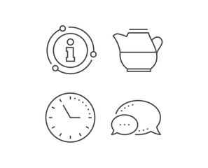 Milk jug for coffee icon. Chat bubble, info sign elements. Fresh drink sign. Beverage symbol. Linear milk jug outline icon. Information bubble. Vector