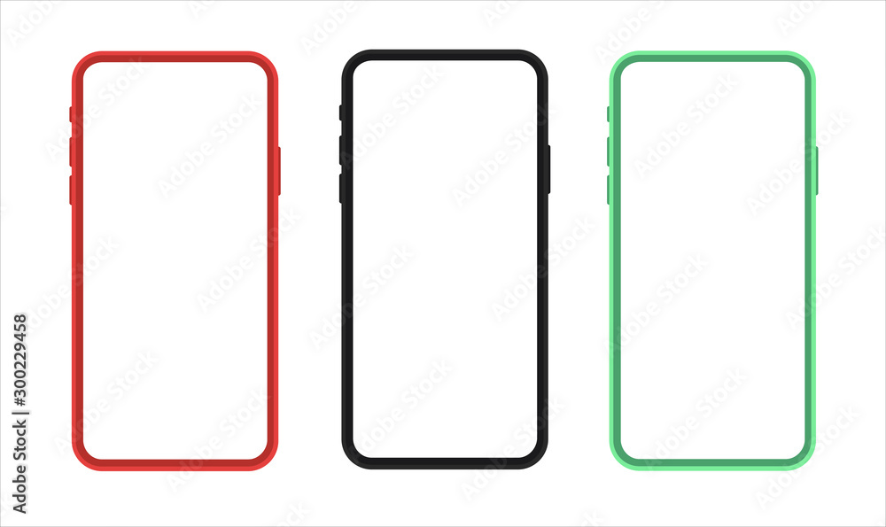 Poster smartphone mockup red black green colours for easy place demo on mobile screen. vector illustration 