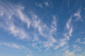 Light cirrus clouds painted across a bright blue sky